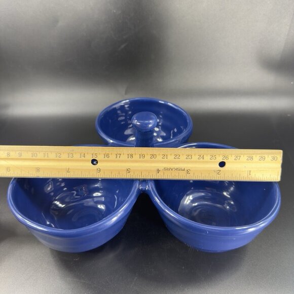 Deartis Cobalt Blue 3 Section Handled Condiment Serving Dish Plate Portugal VTG - Picture 3 of 12